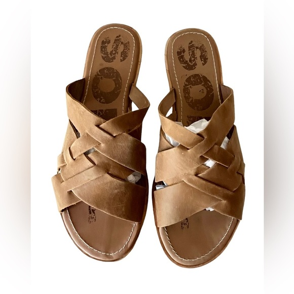 Sorel Ella slide leather sandals 10 camel - Picture 4 of 11